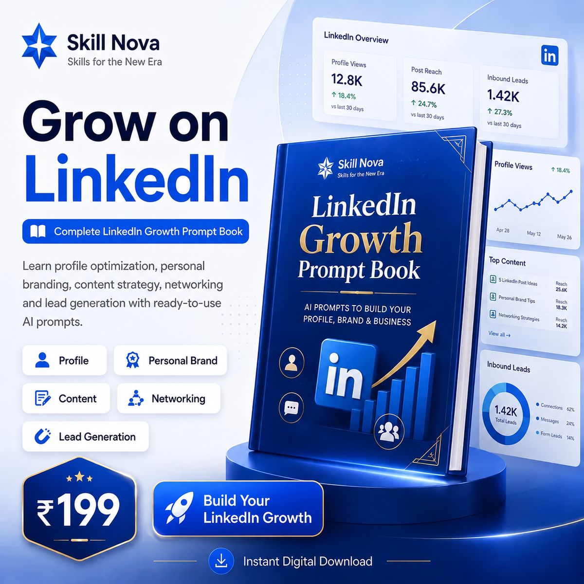 LinkedIn Growth & Personal Branding AI Prompt Book | Skill Nova
