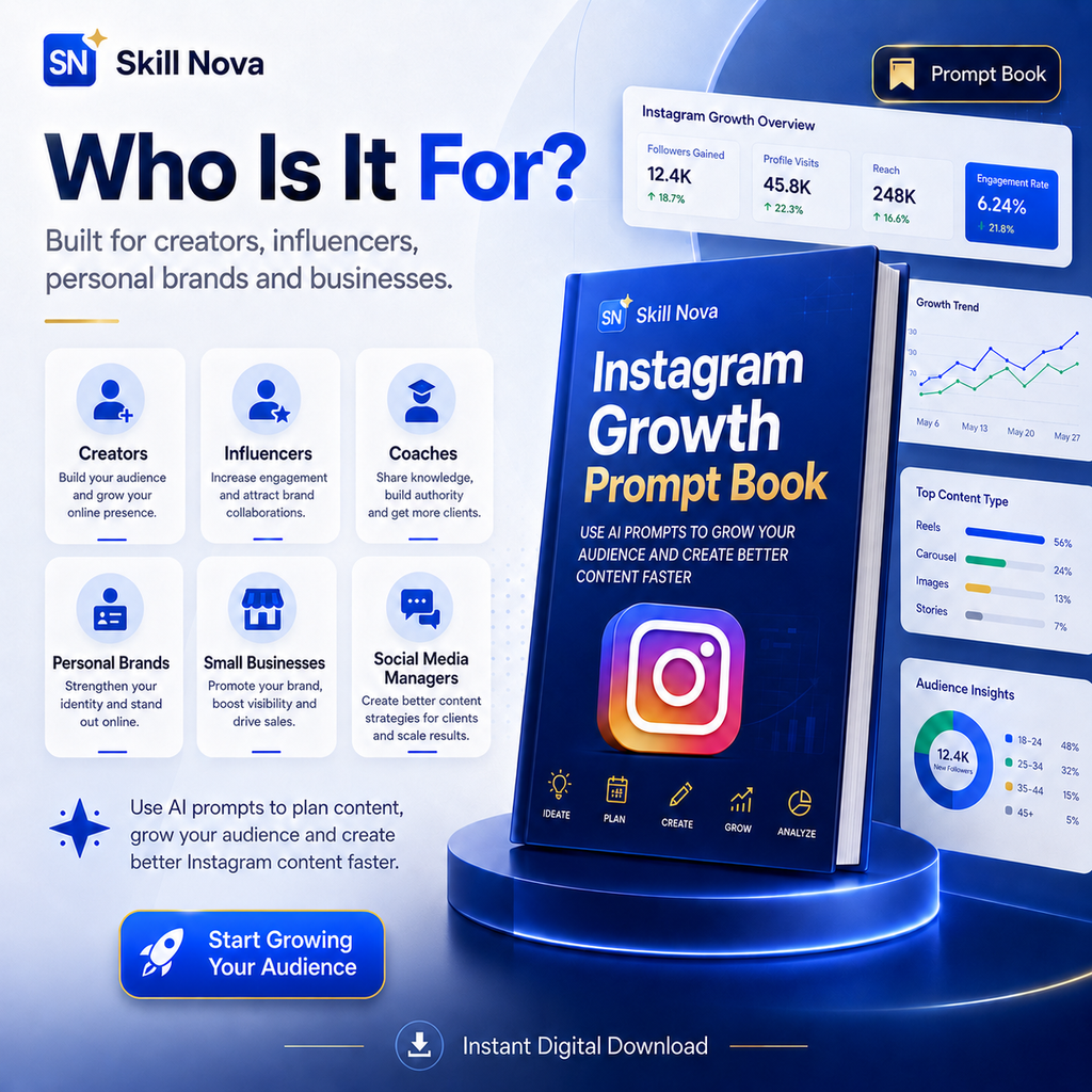 Instagram Growth & Monetization AI Prompt Book | Skill Nova