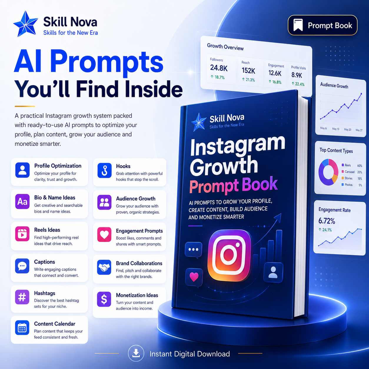 Instagram Growth & Monetization AI Prompt Book | Skill Nova